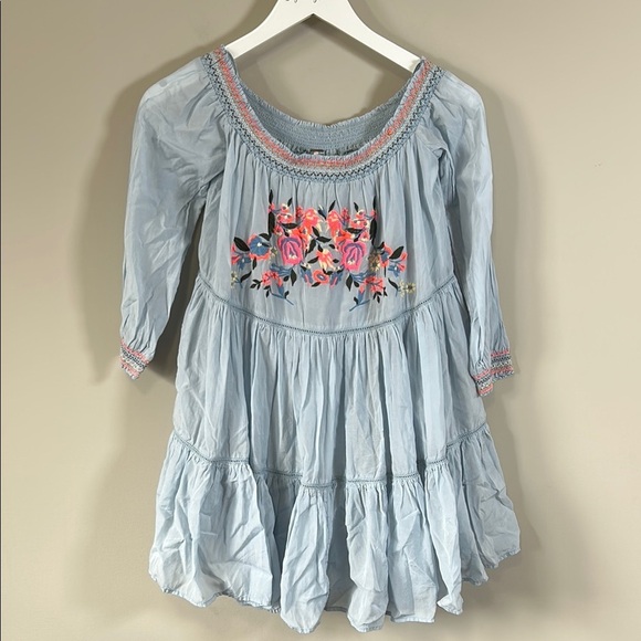 Free People Sunbeams A line Dress Womens Blue Off the Shoulder Boho Festival XS - Picture 3 of 14